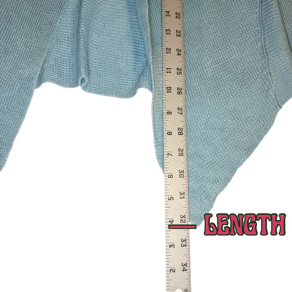 Eileen Fisher Linen Cardigan M Blue Open Front Handkerchief Hem Coastal Minimal